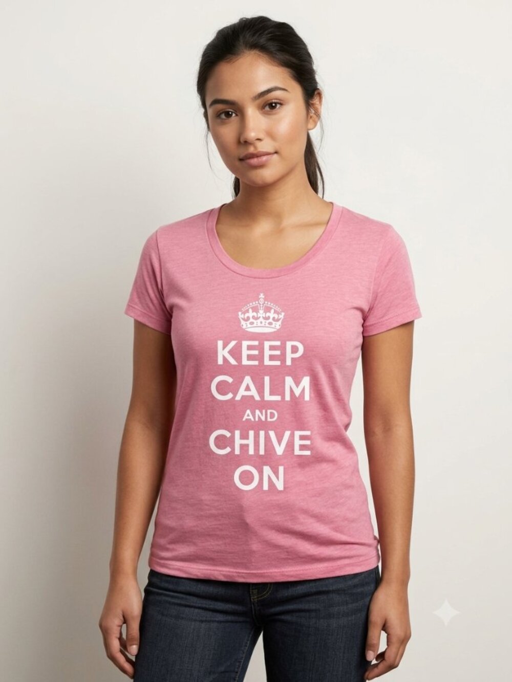 Chive Tees Keep Calm and Chive On Pink Graphic T-Shirt Women's Medium Funny Tee